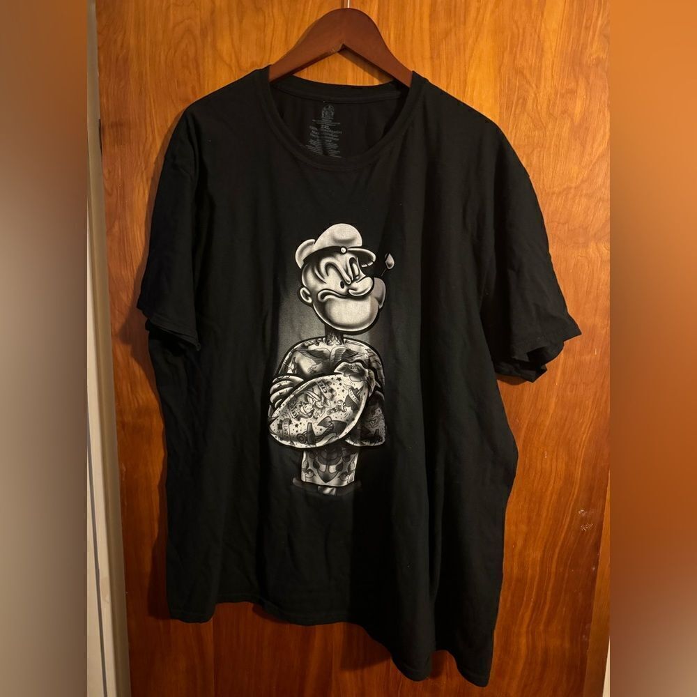 King Features Mens 2XL Black Popeye Muscles Tattoo Short Sleeve T‎ Shirt